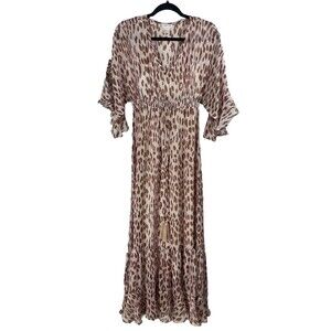 Venus Size 2 Pink Cheetah Flowy Semi Sheer Shimmery Maxi Dress Exotic
